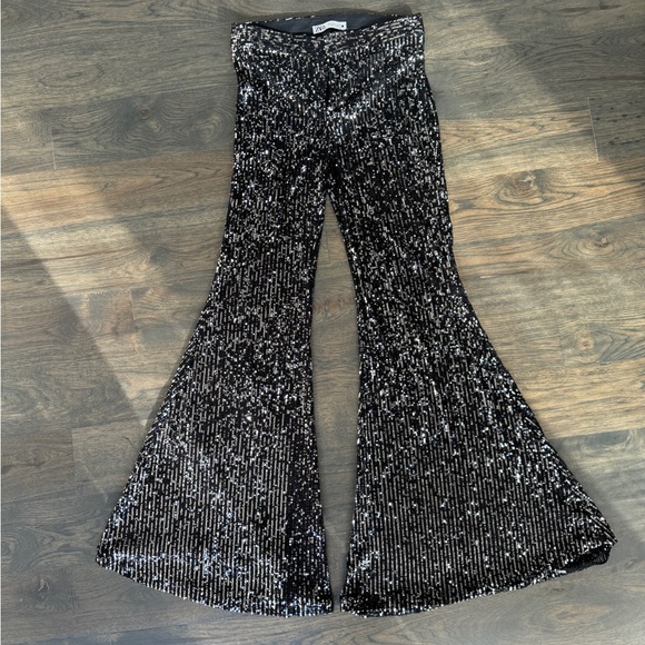 Zara black sequin high waisted flares - Picture 3 of 5